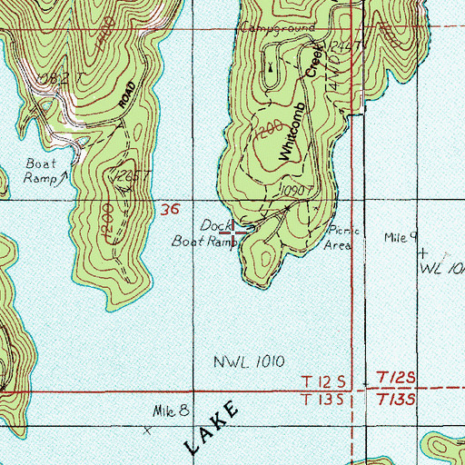 Topographic Map of Whitcomb Creek County Park Boat Ramp, OR