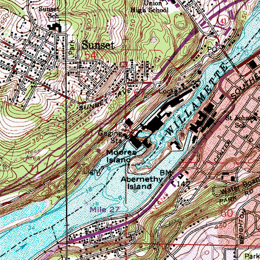 Topographic Map of Willamette Falls Locks and Museum, OR