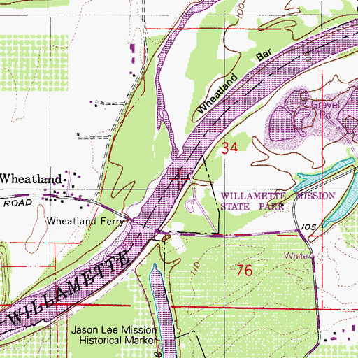 Topographic Map of Willamette Mission State Park Boat Ramp, OR
