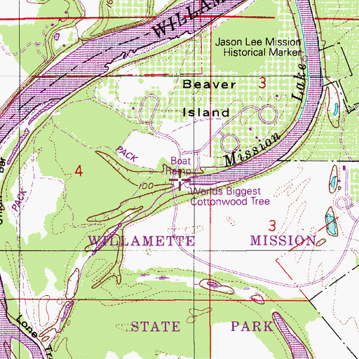 Topographic Map of Willamette Mission State Park Mission Lake Boat Ramp, OR
