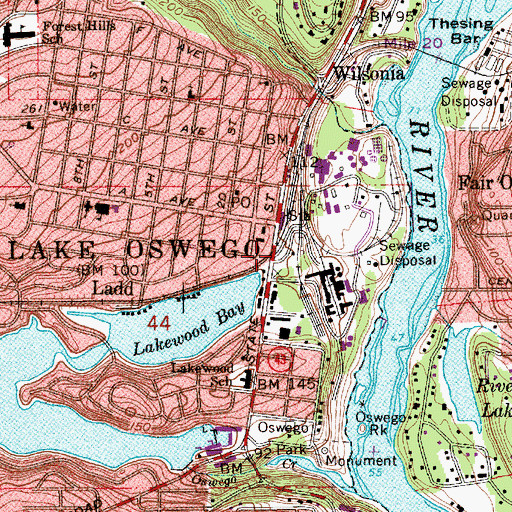Topographic Map of Willamette Shore Trolley, OR