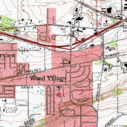 Topographic Map of Wood Village Public Works Department Office, OR
