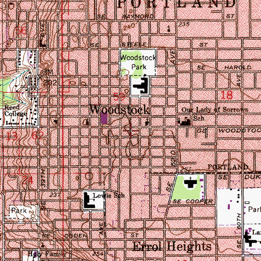 Topographic Map of Woodstock Library, OR
