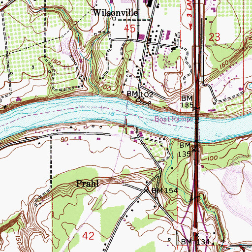 Topographic Map of Boones Ferry Marina, OR