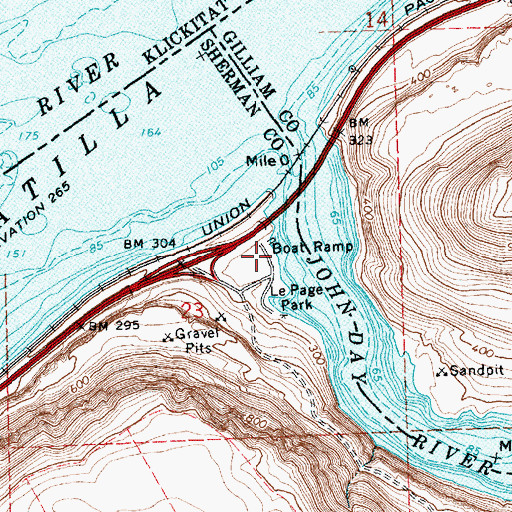 Topographic Map of Le Paige Park Marina, OR