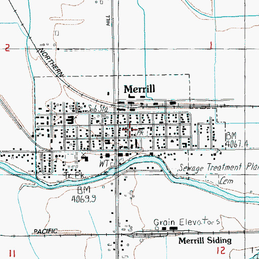 Topographic Map of Merrill Public Works Department Office, OR