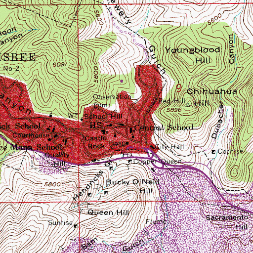 Topographic Map of Central School, AZ