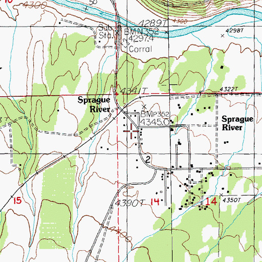 Topographic Map of Klamath County Library Sprague River Branch, OR