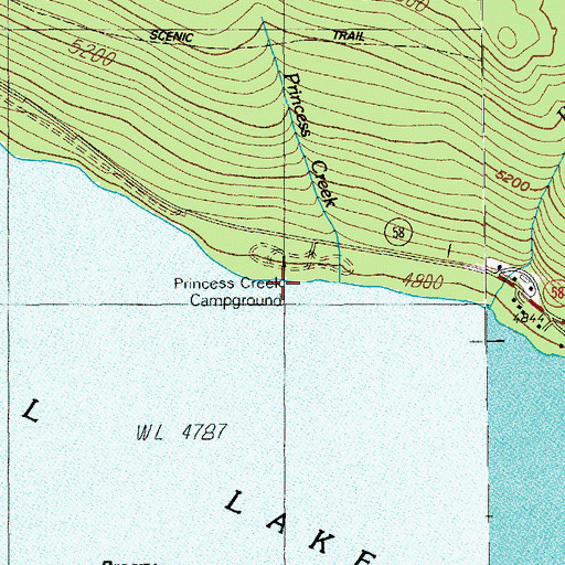 Topographic Map of Princess Creek Campground Boat Ramp, OR