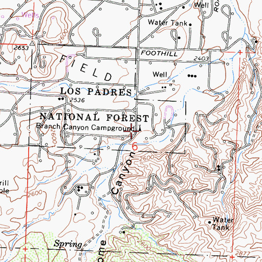 Topographic Map of Branch Canyon Campground, CA