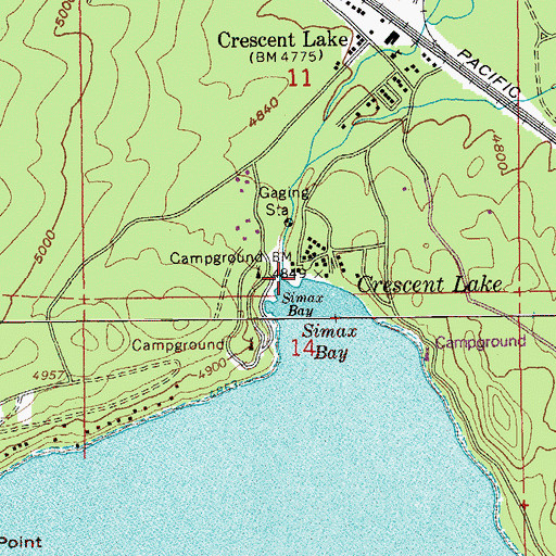 Topographic Map of Crescent Lake Resort Boat Ramp, OR