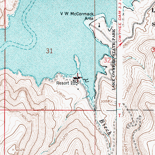 Topographic Map of Indian Creek Campground Boat Ramp, OR