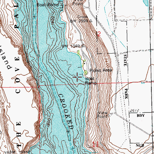 Topographic Map of Crooked River Campground Boat Ramp, OR
