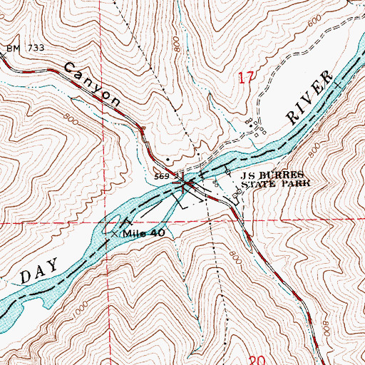 Topographic Map of Cottonwood J S Burres Park Boat Ramp, OR