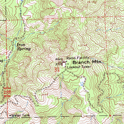 Topographic Map of Branch Mountain, CA