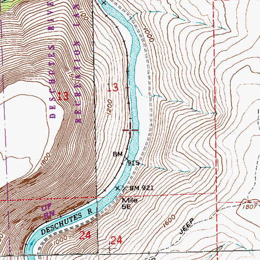 Topographic Map of Harpham Flat Boat Launch, OR
