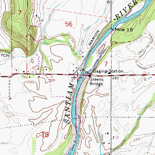 Topographic Map of Greens Bridge Boat Ramp, OR