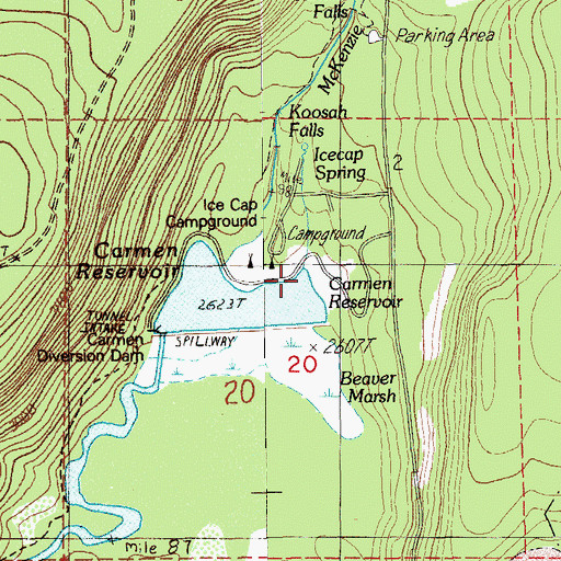 Topographic Map of Ice Cap Creek Campground Unimproved Boat Launch, OR
