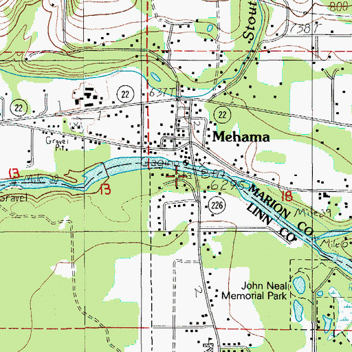 Topographic Map of Lyons - Mehama County Park Boat Ramp, OR