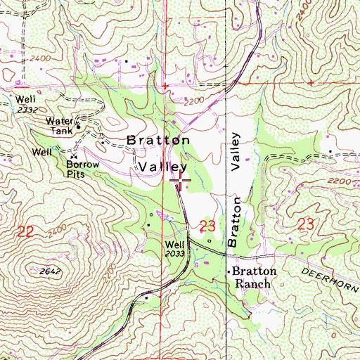 Topographic Map of Bratton Valley, CA