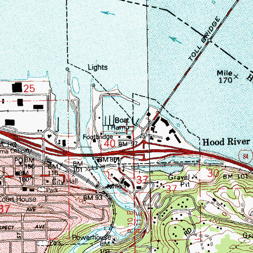 Topographic Map of Port of Hood River Boat Ramp, OR