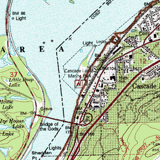 Topographic Map of Port of Cascade Locks Boat Ramp, OR