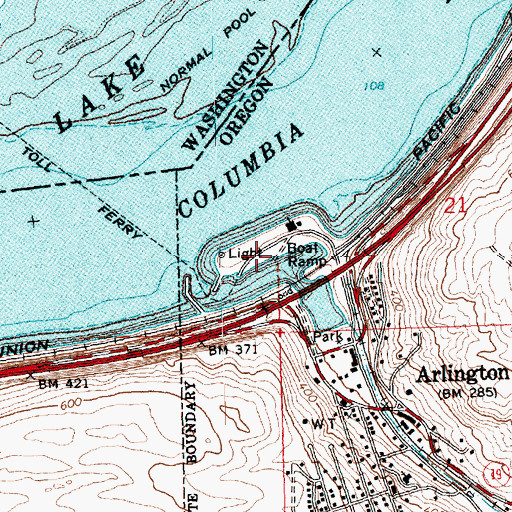 Topographic Map of Port of Arlington Marina Boat Launch, OR