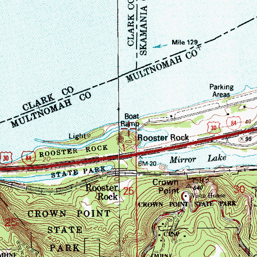 Topographic Map of Rooster Rock State Park Boat Ramp, OR