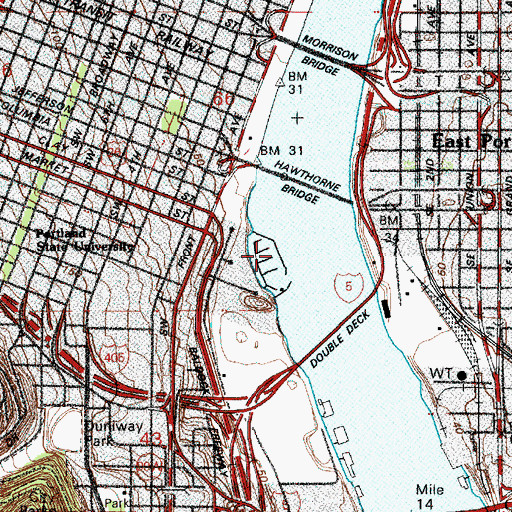 Topographic Map of Riverplace Public Dock, OR