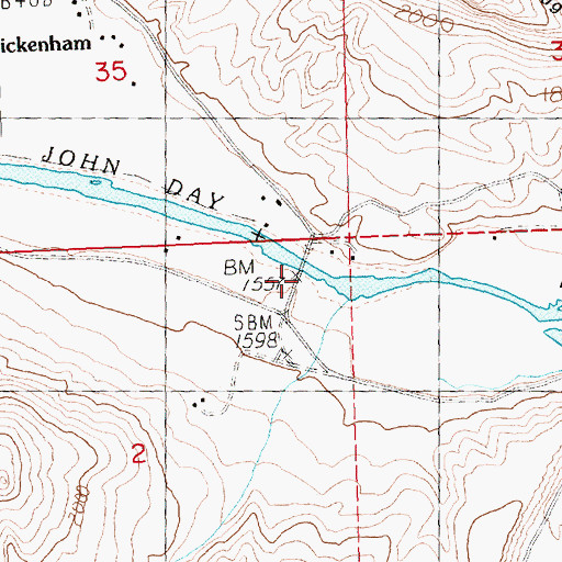 Topographic Map of Twickenham Boat Launch, OR