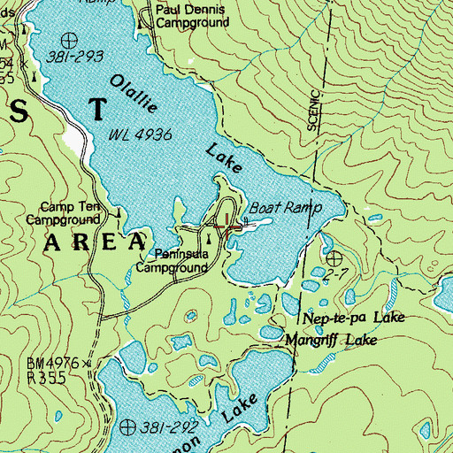 Topographic Map of Peninsula Campground Boat Ramp, OR