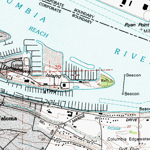 Topographic Map of Tomahawk Island Marina / Columbia Crossing, OR