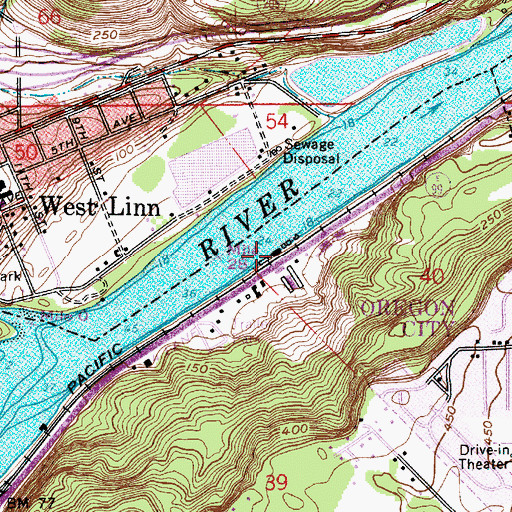 Topographic Map of Oregon City Marina, OR