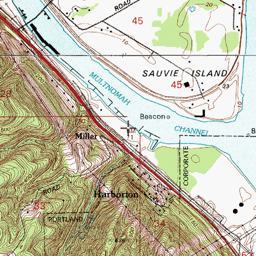 Topographic Map of Multnomah Yacht Harbor Sales, OR