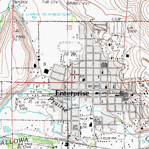 Topographic Map of Wallowa County Library, OR