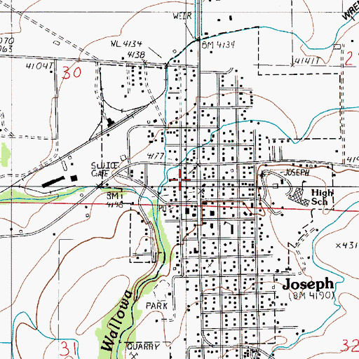Topographic Map of Joseph Public Works Department Office, OR