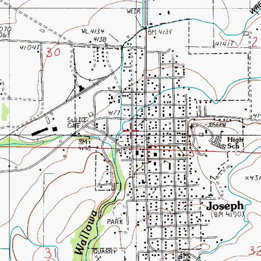 Topographic Map of Joseph City Library, OR