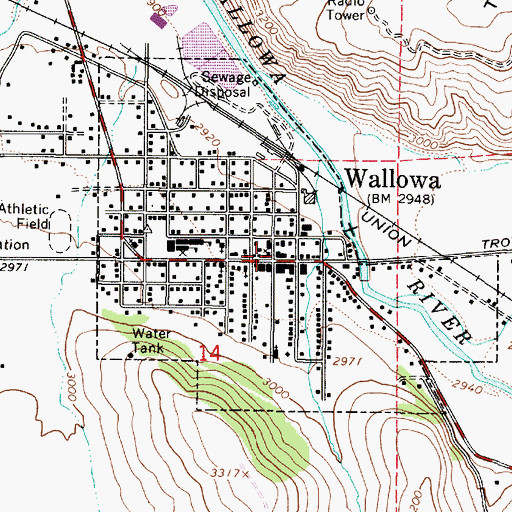 Topographic Map of Wallowa Public Library, OR