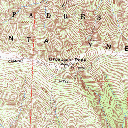 Topographic Map of Broadcast Peak, CA