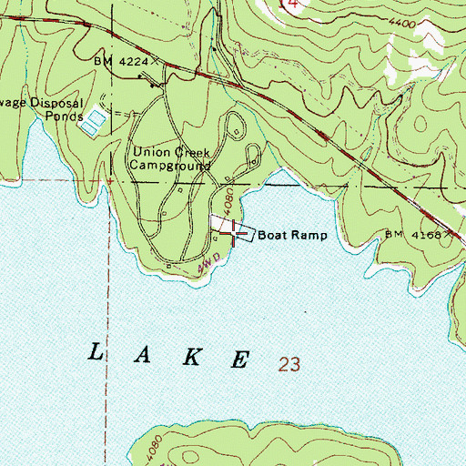 Topographic Map of Union Creek Boat Ramp, OR