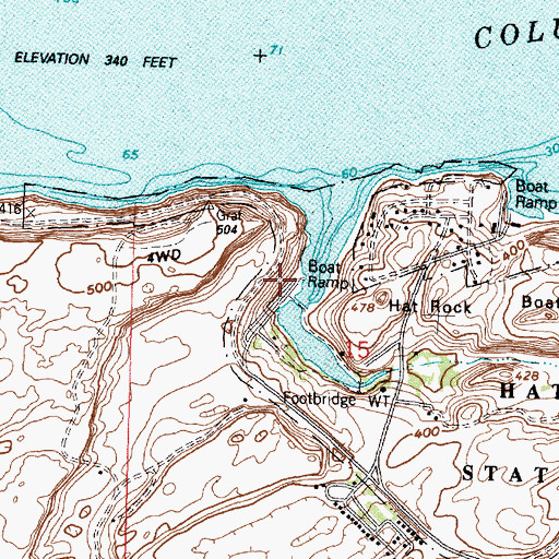 Topographic Map of Hat Rock State Park Boat Ramp, OR