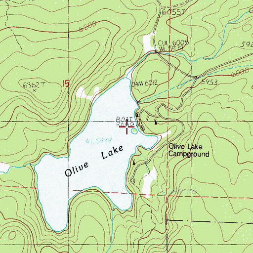 Topographic Map of Olive Lake Boat Launch, OR