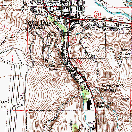 Topographic Map of Grant County Library, OR