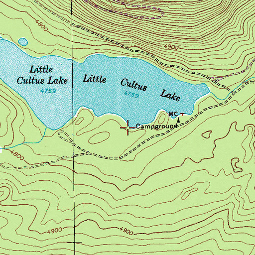 Topographic Map of Little Cultus Lake Campground Boat Ramp, OR