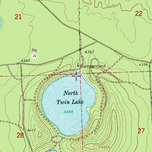 Topographic Map of North Twin Lake Campground Boat Ramp, OR