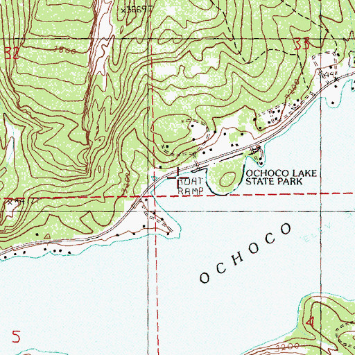 Topographic Map of Ochocco Lake County Park Boat Ramp, OR