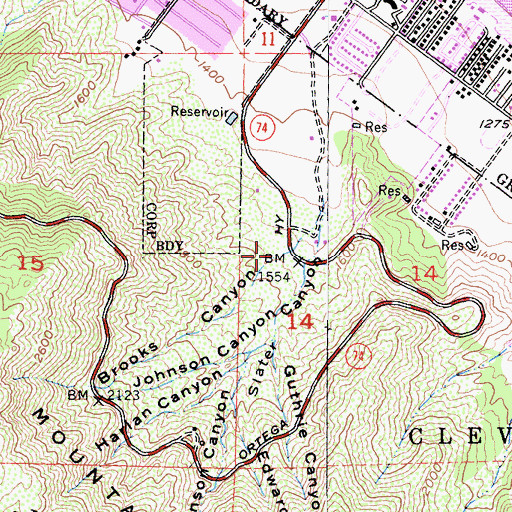 Topographic Map of Brooks Canyon, CA