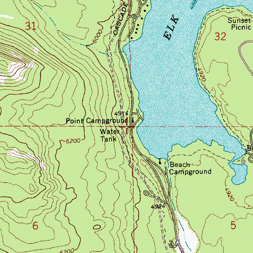 Topographic Map of Point Campground Boat Launch, OR
