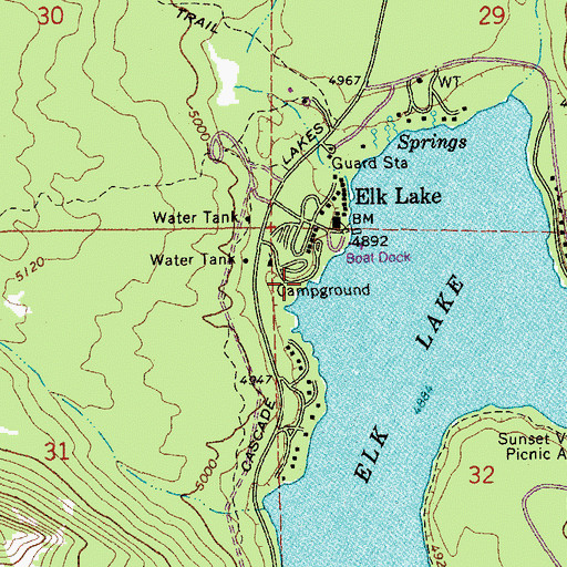 Topographic Map of Elk Lake Campground Boat Launch, OR