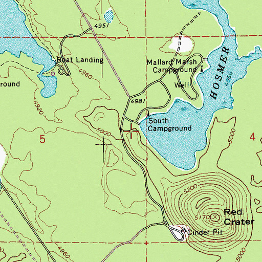 Topographic Map of South Campground Hosmer Lake Boat Launch, OR
